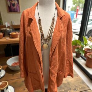 Anthropologie Rust Open Front Blazer Jacket Women US 8 Lightweight Casual